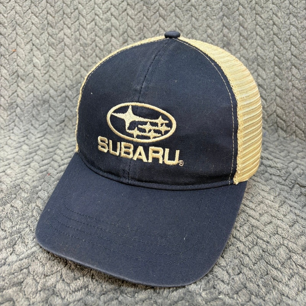 Subaru Adventure Trucker Hat Navy Blue Tan Mesh Snapback Cap 0912